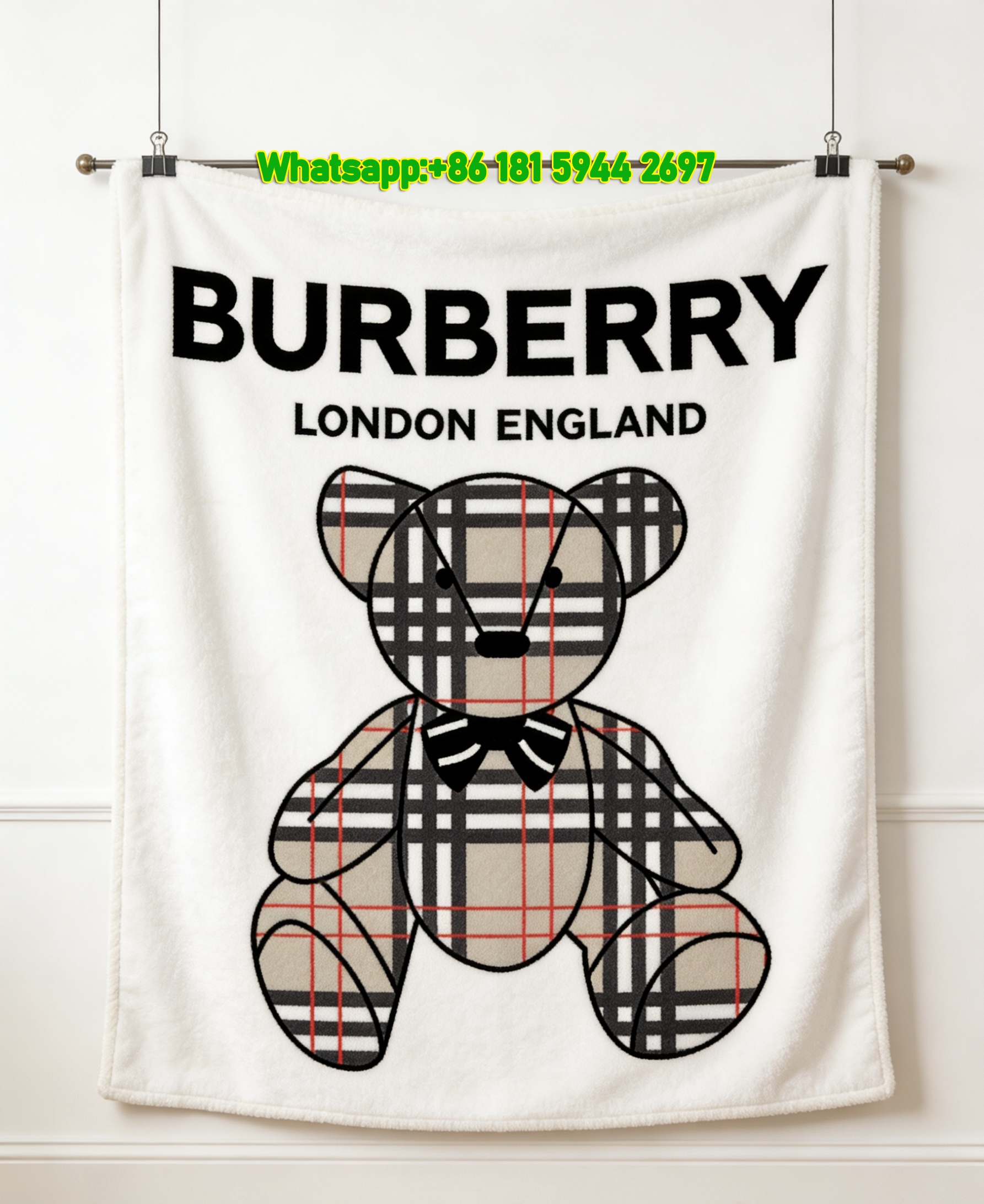 Burberry Check Teddy Bear Flannel Sofa Throw Blanket B018